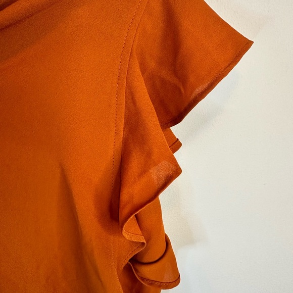 Calvin Klein Burnt Orange Flowy and Feminine Ladies Size Med Short Sleeve Blouse - Picture 7 of 8